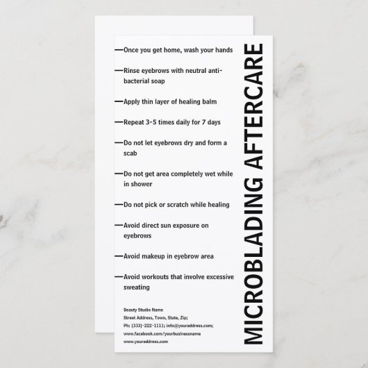 Microblading Aftercare Black & White Instruction Bedankkaart (Voorkant / Achterkant)