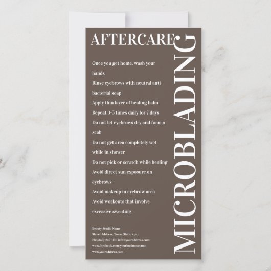 Microblading Aftercare Bold Brown Instruction Bedankkaart (Voorkant)