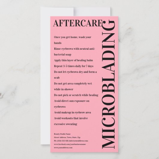 Microblading Aftercare Bold Pink Instruction Bedankkaart (Voorkant)