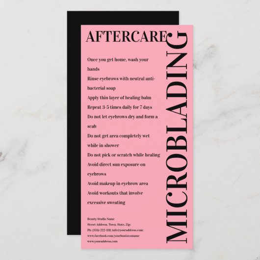 Microblading Aftercare Bold Pink Instruction Bedankkaart (Voorkant / Achterkant)