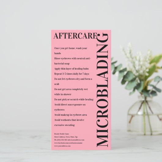 Microblading Aftercare Bold Pink Instruction Bedankkaart (Staand voorkant)