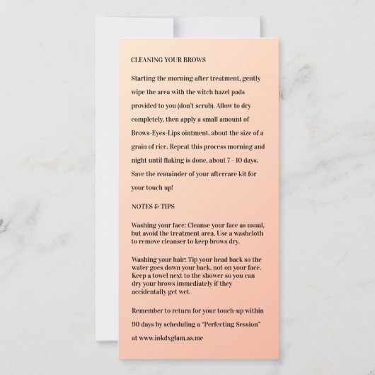 Microblading Aftercare Creamy Glam Bedankkaart (Achterkant)