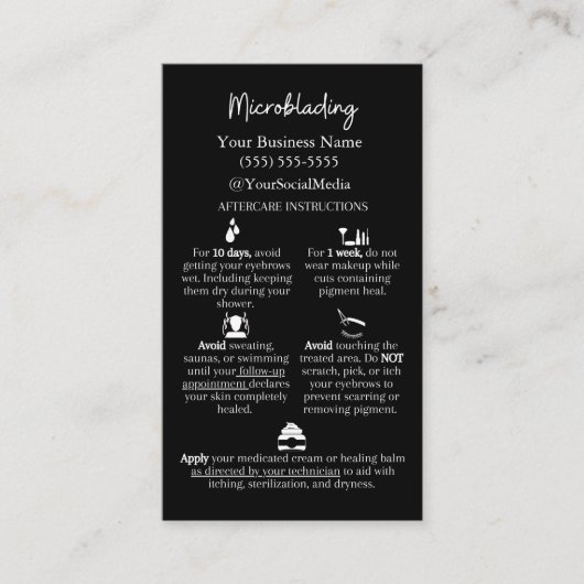 Microblading Aftercare en FAQs Instruction Card Visitekaartje (Voorkant)