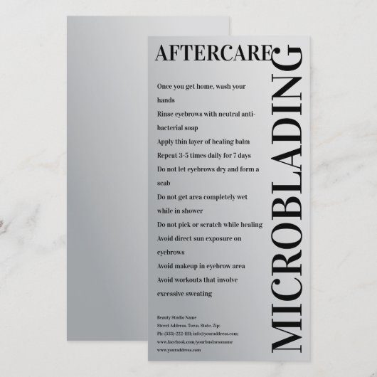 Microblading Aftercare Metal Gray Minimale Gradiën Bedankkaart (Voorkant / Achterkant)