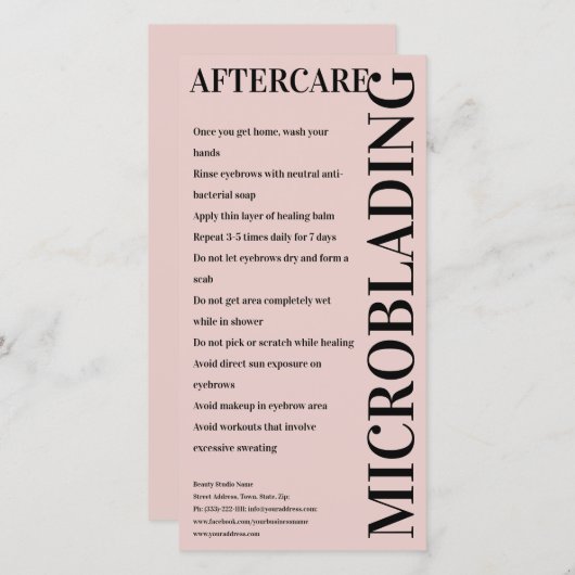 Microblading Aftercare Peony Pink Instruction Bedankkaart (Voorkant / Achterkant)