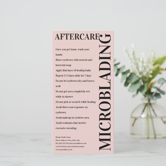 Microblading Aftercare Peony Pink Instruction Bedankkaart (Staand voorkant)