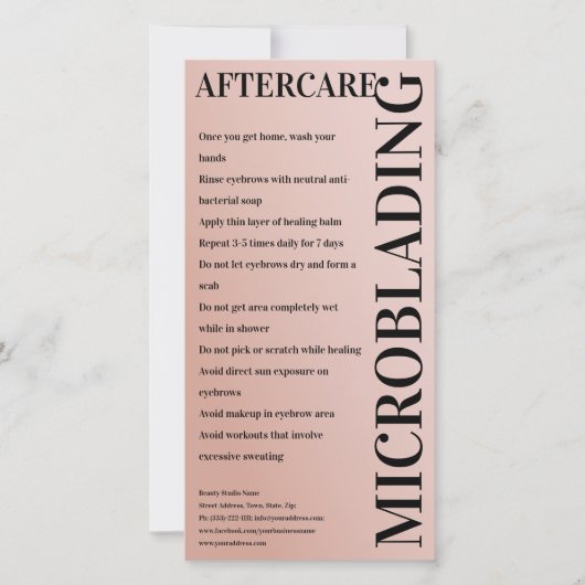 Microblading Aftercare Peony Pink Minimale gradiën Bedankkaart (Voorkant)