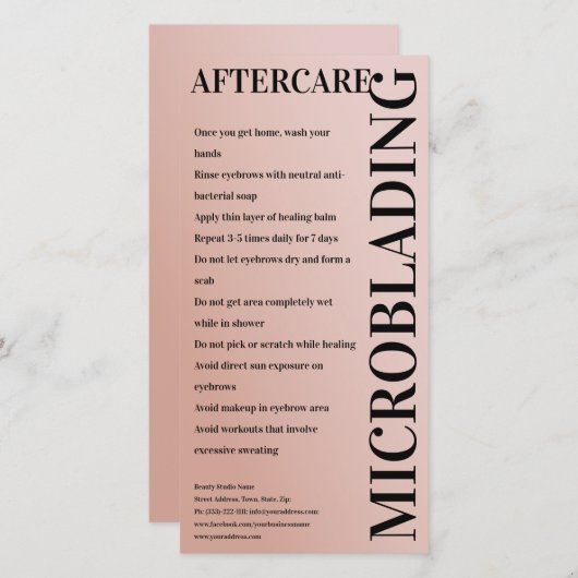 Microblading Aftercare Peony Pink Minimale gradiën Bedankkaart (Voorkant / Achterkant)