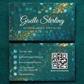 Microblading Blauwgroen Gouden Glitter QR Code Lux Visitekaartje