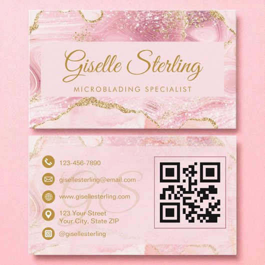 Microblading Blush Pink Gold Agaat QR-code Visitekaartje