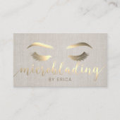 Microblading Brow Makeup Artist Gold Script Linen Visitekaartje (Voorkant)