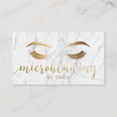 Microblading Brow Makeup Artist Gold Script Marble Visitekaartje (Voorkant)
