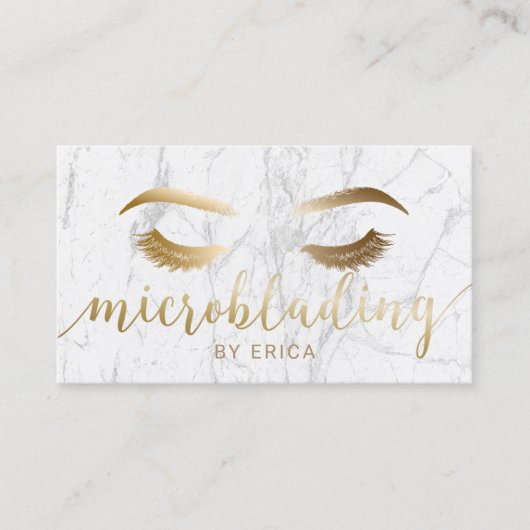 Microblading Brow Makeup Artist Gold Script Marble Visitekaartje (Voorkant)