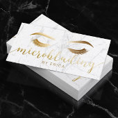 Microblading Brow Makeup Artist Gold Script Marble Visitekaartje