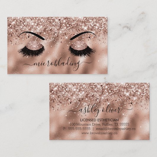 Microblading Brows Roos Gold Glitter Makeup Artist Visitekaartje (Voorkant / Achterkant)