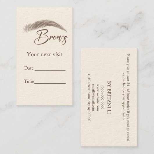 Microblading Brows Salon Appointment Card Afsprakenkaartje (Voorkant / Achterkant)