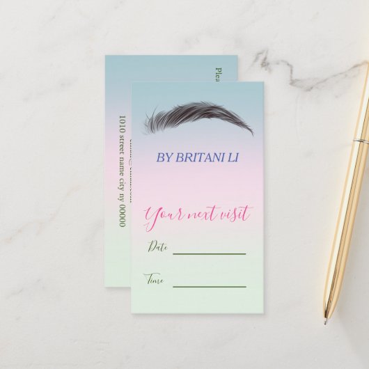 Microblading Brows Salon, gradiënt Appointkaart Afsprakenkaartje (Voorkant / Achterkant in situ)