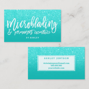 Microblading elegante typografie faux aqua glitter visitekaartje