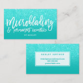 Microblading elegante typografie faux aqua glitter visitekaartje (Voorkant / Achterkant)