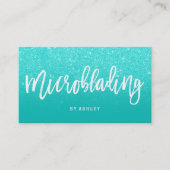 Microblading elegante typografie faux aqua glitter visitekaartje (Voorkant)