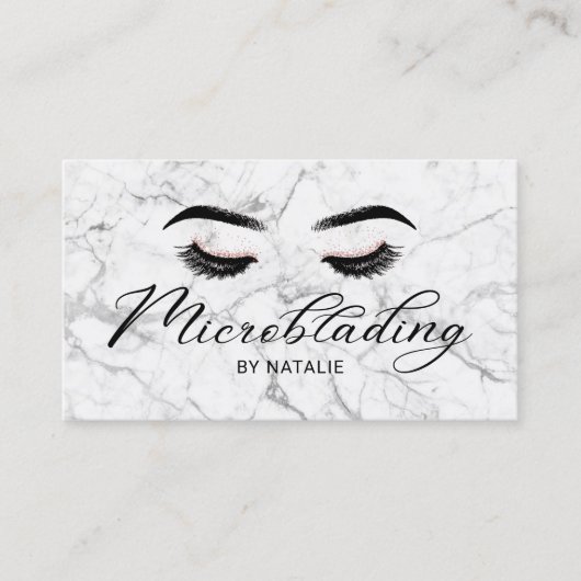 Microblading Elegante Typografie Wit Marmer Visitekaartje (Voorkant)