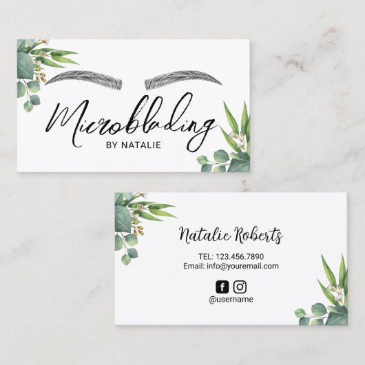 Microblading Eyebrows Beauty Salon Greenery Visitekaartje (Voorkant / Achterkant)