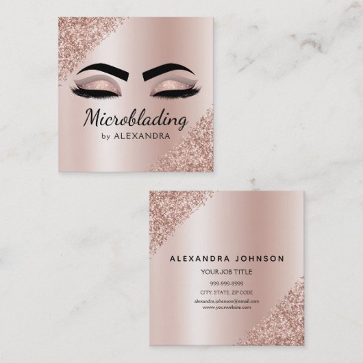Microblading Eyebrows Brows Glitter Roos Gold Pink Vierkante Visitekaartje (Voorkant / Achterkant)