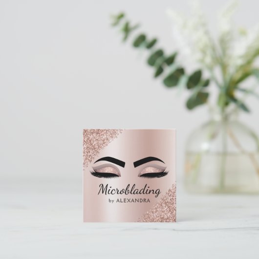 Microblading Eyebrows Brows Glitter Roos Gold Pink Vierkante Visitekaartje (Staand voorkant)