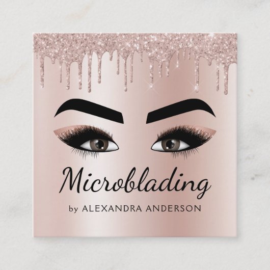 Microblading Eyebrows Brows Glitter Roos Gold Pink Vierkante Visitekaartje (Voorkant)