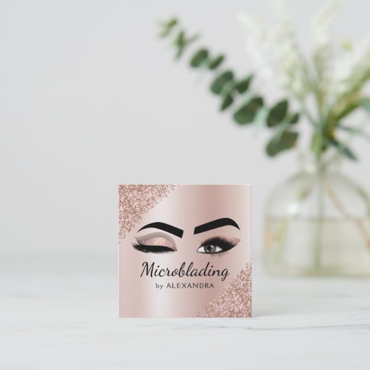 Microblading Eyebrows Brows Glitter Roos Gold Pink Vierkante Visitekaartje (Staand voorkant)
