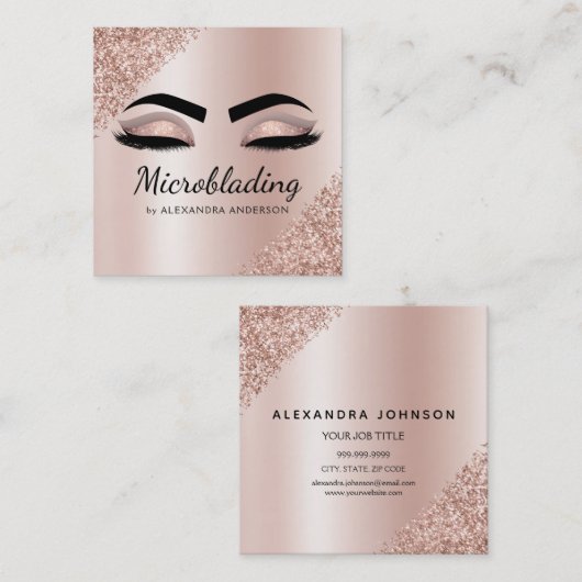 Microblading Eyebrows Brows Glitter Roos Gold Pink Vierkante Visitekaartje (Voorkant / Achterkant)