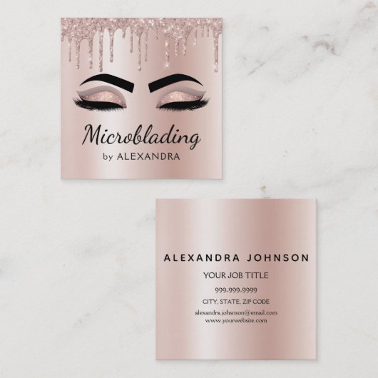 Microblading Eyebrows Brows Glitter Roos Gold Pink Vierkante Visitekaartje (Voorkant / Achterkant)