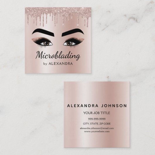 Microblading Eyebrows Brows Glitter Roos Gold Pink Vierkante Visitekaartje (Voorkant / Achterkant)