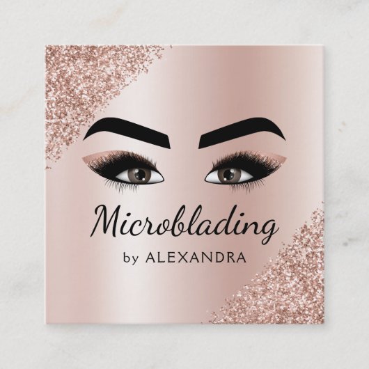 Microblading Eyebrows Brows Glitter Roos Gold Pink Vierkante Visitekaartje (Voorkant)