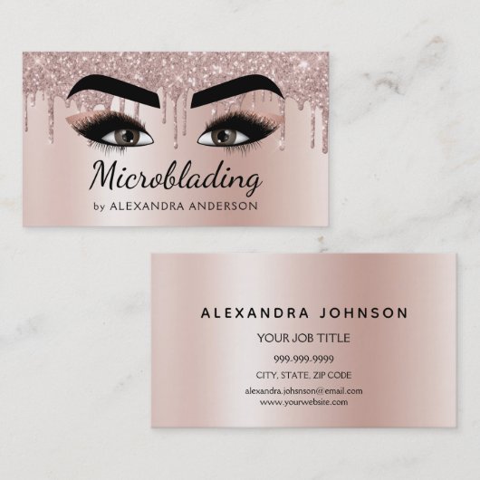 Microblading Eyebrows Brows Glitter Roos Gold Pink Visitekaartje (Voorkant / Achterkant)