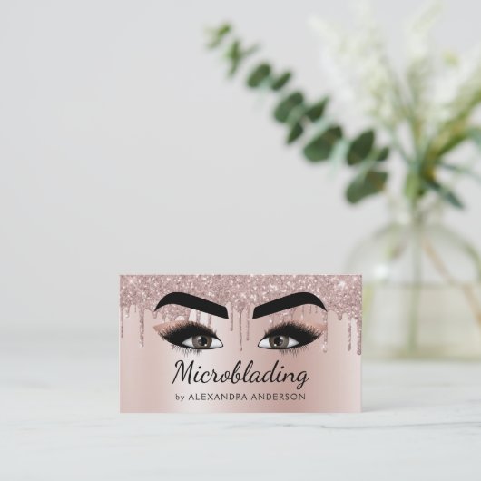 Microblading Eyebrows Brows Glitter Roos Gold Pink Visitekaartje (Staand voorkant)