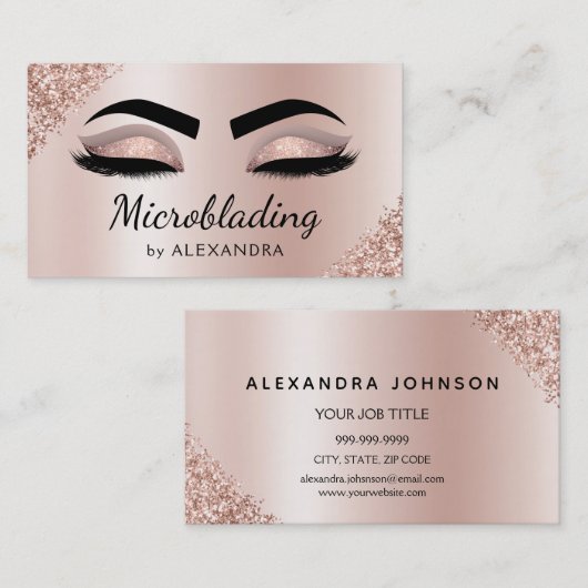 Microblading Eyebrows Brows Glitter Roos Gold Pink Visitekaartje (Voorkant / Achterkant)