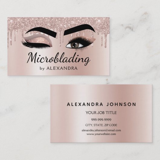 Microblading Eyebrows Brows Glitter Roos Gold Pink Visitekaartje (Voorkant / Achterkant)