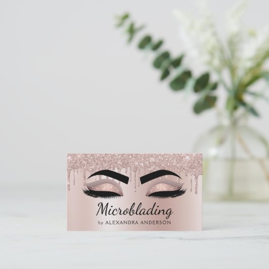 Microblading Eyebrows Driving Glitter Roos Gold Visitekaartje (Staand voorkant)