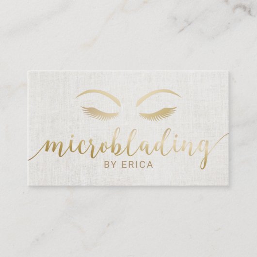 Microblading Eyebrows Makeup Artist Gold Script Visitekaartje (Voorkant)