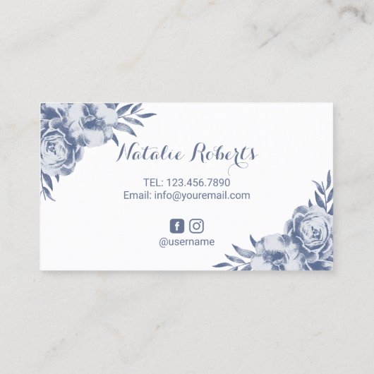 Microblading Eyebrows Salon  Blue Floral Visitekaartje (Achterkant)