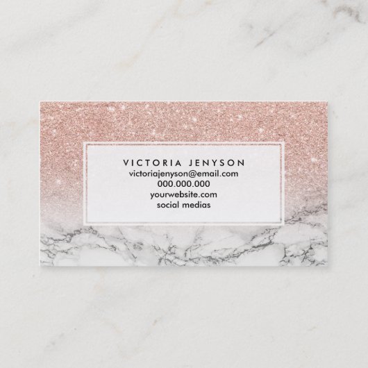 Microblading faux roos roze glitter wit marmer visitekaartje (Achterkant)