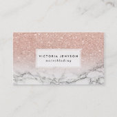Microblading faux roos roze glitter wit marmer visitekaartje (Voorkant)