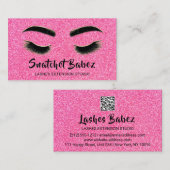 Microblading Makeup Eyelash Studio Logo QR Roze Visitekaartje (Voorkant / Achterkant)