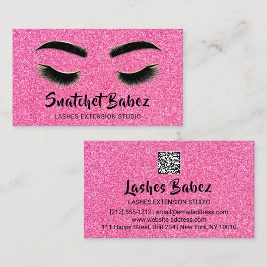 Microblading Makeup Eyelash Studio Logo QR Roze Visitekaartje (Voorkant / Achterkant)