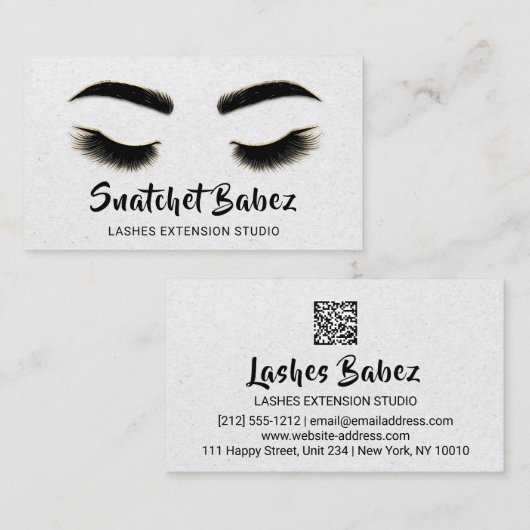 Microblading Makeup Eyelash Studio QR Grey Visitekaartje (Voorkant / Achterkant)