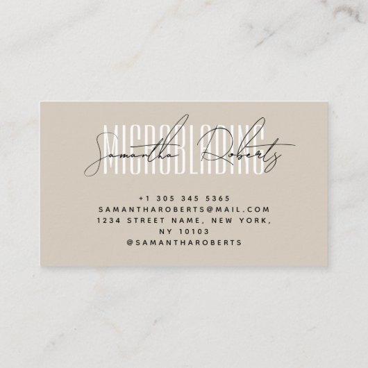 Microblading modern typography script beige visitekaartje (Achterkant)