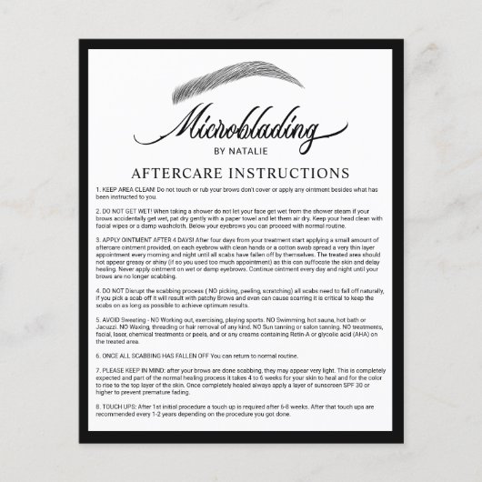 Microblading Natercare Instruction Classy Framed Flyer (Voorkant)