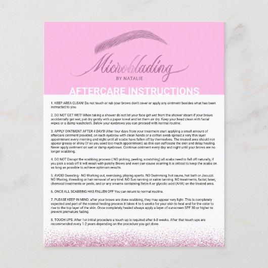 Microblading Natercare Instruction Moderne roze Flyer (Voorkant)