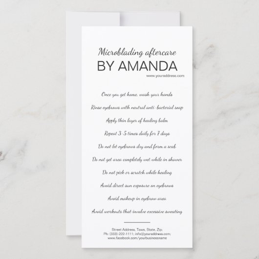 Microblading Nazorg Eenvoudige Witte Instructie Bedankkaart (Voorkant)
